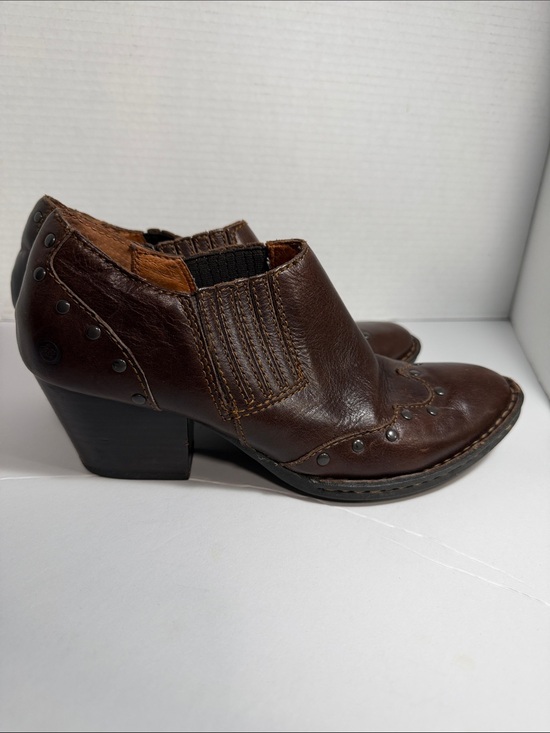 Born Shoes - Born Dark Brown Studded Leather Heeled Ankle Boots